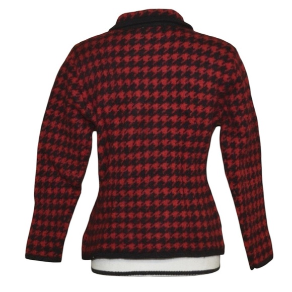 Paul Harris Design Wool Red Houndstooth Zip Cardigan Sweater Small Cottagecore - Picture 6 of 10